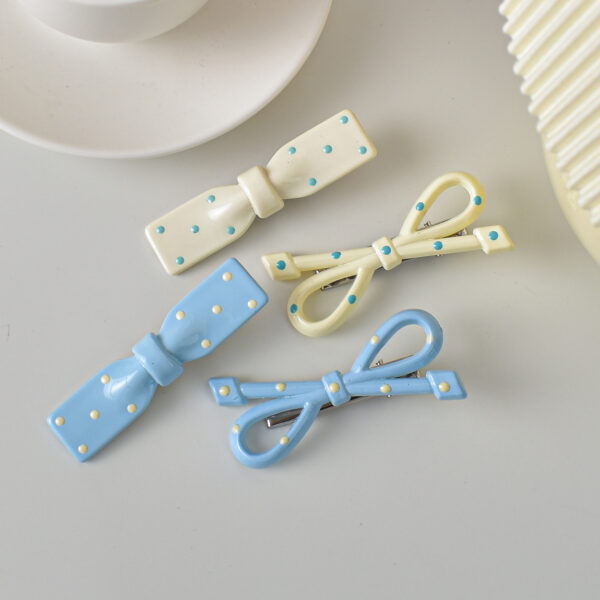 oly-fcf91c9827c4834655266644944432a4 Wholesale Polka Dot Bow Duckbill Hair Clip Blue Square Bow Fashion Accessory for Boutique Resale