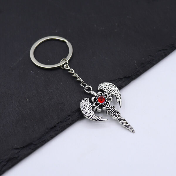 Wholesale Red Angel Wing Cross Keychain Pendant Zinc Alloy Car Key Accessory Boutique