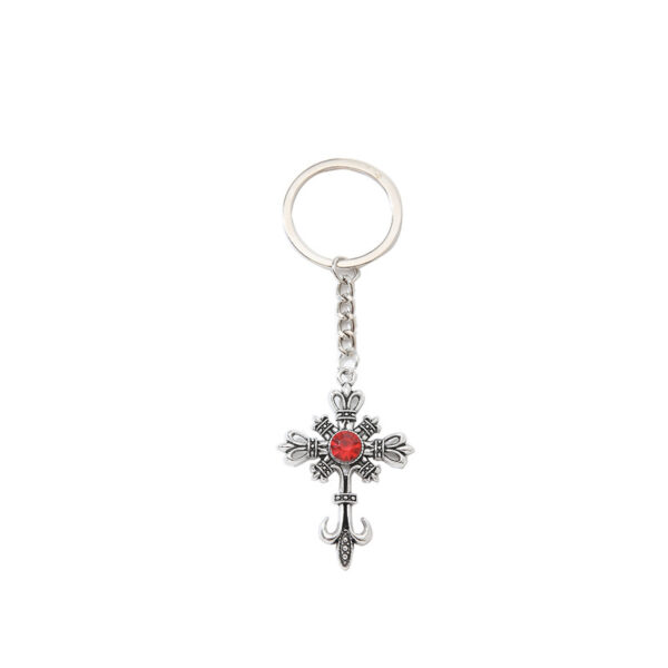 Wholesale Zinc Alloy Gothic Cross Keychain Black Ruby Red Car Key Accessory Pendant