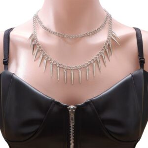 oly-fd3630008a3547a1e595cdb39d62de28 Wholesale Punk Style Double Layer Fringe Rivet Clavicle Necklace, Fashion Jewelry Accessory for Casual Everyday Gift