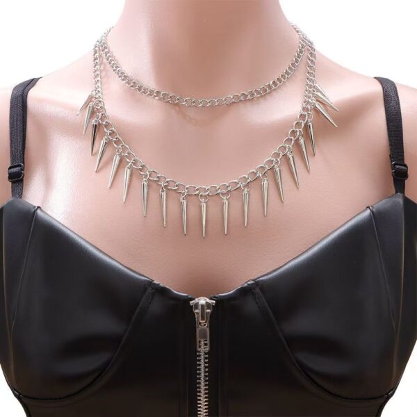 oly-fd3630008a3547a1e595cdb39d62de28 Wholesale Punk Style Double Layer Fringe Rivet Clavicle Necklace, Fashion Jewelry Accessory for Casual Everyday Gift
