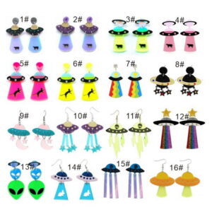 Wholesale Novelty Acrylic Earrings with Cow, Rainbow, UFO Motifs Party Jewelry Accessory