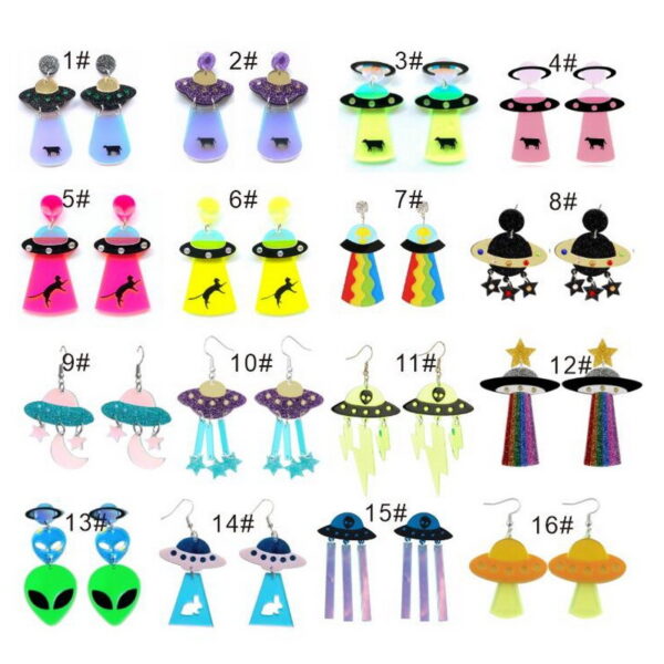 oly-fd4ca5305e787158ef39601ed497fa1d Wholesale Novelty Acrylic Earrings with Cow, Rainbow, UFO Motifs Party Jewelry Accessory