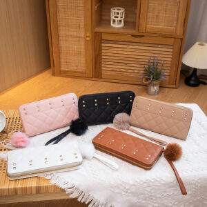oly-fd4f2631719fcd7b991f04bb8184fbfe Wholesale PU Leather Studded Wallet with Furry Ball Charm for Women Everyday Use