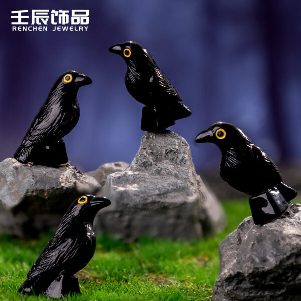 Wholesale Cartoon Style Black Resin Crow Ornament Tilted Head Halloween Home Decor