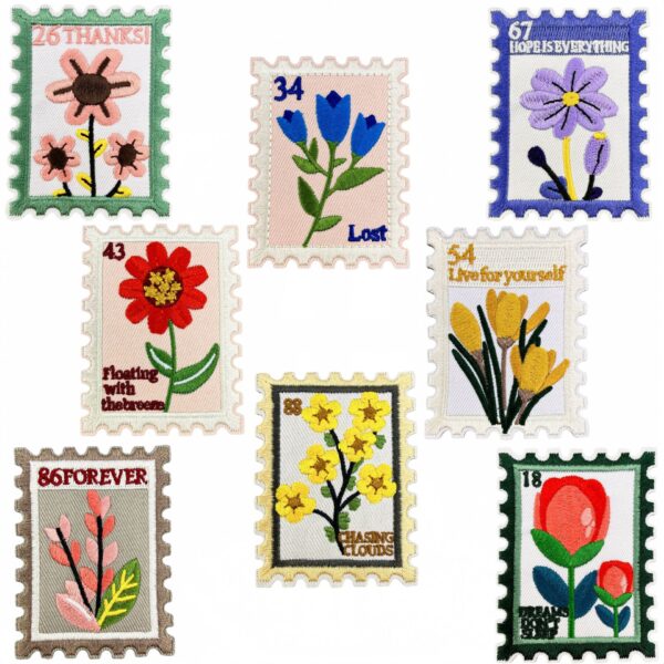 oly-fdb92e24660c53c7b873c89a855a3f9b Wholesale Polyester Thread Iron On Embroidered Patches Floral Stamp Design Set of 8 Decorative Gift for DIY Sewing
