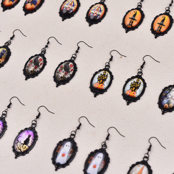 oly-fddfcef653ee956ee33b1df0a15b28df Wholesale Zinc Alloy Halloween Pendant Earrings Ghost Castle Pumpkin Theme Party Wear