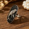 Wholesale Vintage Black Gold Oval Open Ring with Whale Pattern, Alloy Women's Jewelry Accessory