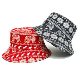 Wholesale Elephant Pattern Bucket Hat Navy Blue Double Sided Summer Sun Protection Fashion Accessory