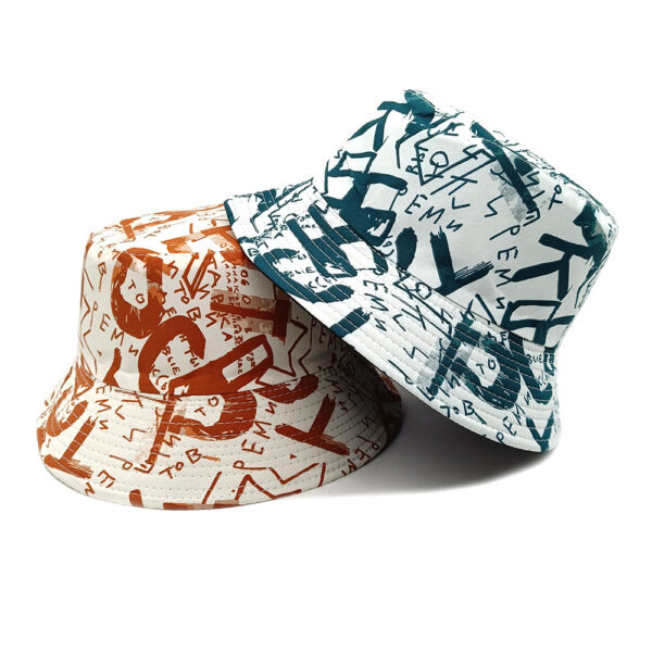 Wholesale Double Sided Bucket Hat with Letter Graffiti Chic Sun Protection Casual Hat for Women