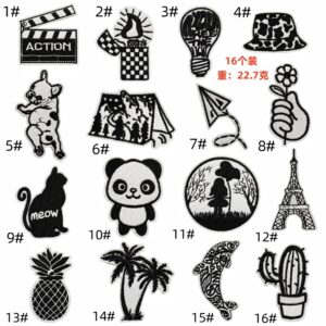 Black and white series cloth sticker combination (16) pack
