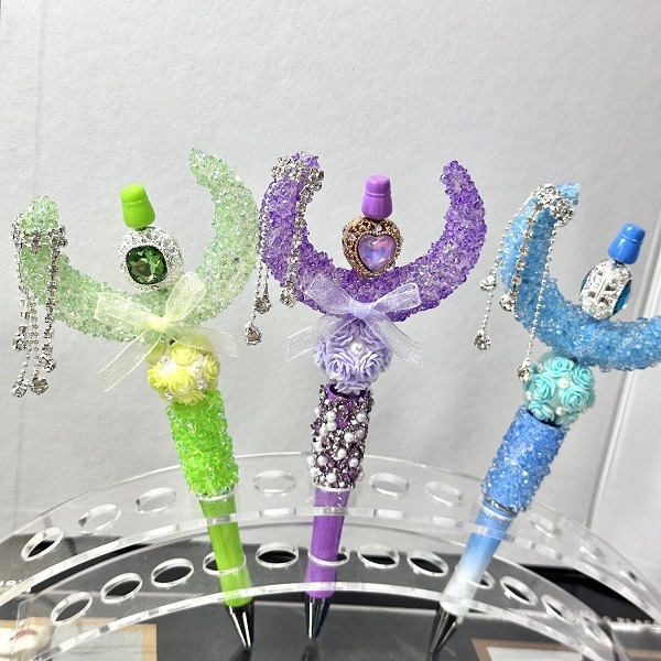 oly-fe4b08e8ba1485b6ba0f4126113aa255 Wholesale Trendy Moon Boat Beaded Pen Colorful Sugar Design Chic Writing Accessory