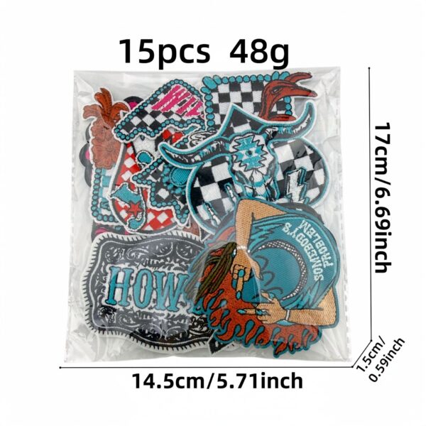 oly-fe66a3bd727706a9367b66ca445ddf51 Wholesale Western Style Skull Checkerboard Embroidered Patches 15pc Set for DIY Decorative Accent