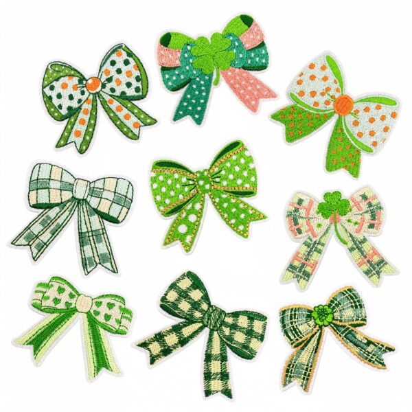 oly-fe931b26a352096e3769b6360c9df8d7 Wholesale Cartoon Green Bow Embroidery Patches Set of 9 - Decorative Accent, Gift or Resale