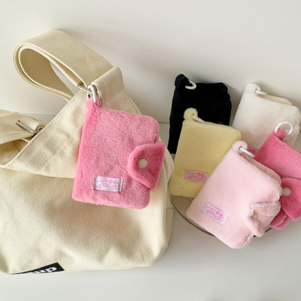 oly-ff26633d4a5d172fa42a8d0b7183f42e Wholesale Korean Style Plush Mini Card Holder Cute and Girly Solid Color Snap Button Card Holder Student Keychain Earphone Case for Women