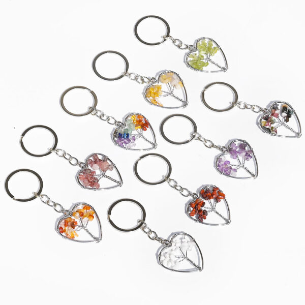 Wholesale Tree of Life Heart Keychain Pendant Natural Strawberry Crystal Fashion Accessory Gift