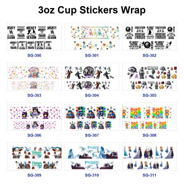Wholesale 8pcs Whimsical Cartoon Kids 3oz Tumbler Stickers Wrap OLY Exclusive