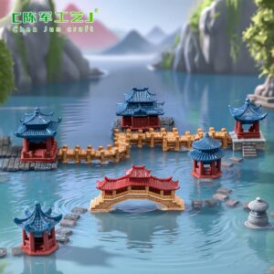 Wholesale Cartoon Style Micro Landscape Pavilion Resin Figurine for Bonsai Garden Decoration