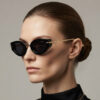 Wholesale Trendy Cat Eye Retro Oval Sunglasses UV400 Black Frame Gray Lens for Everyday Wear