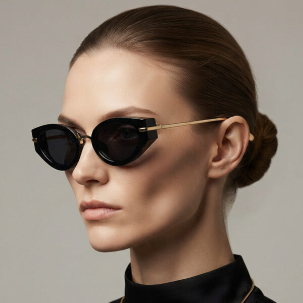 Wholesale Trendy Cat Eye Retro Oval Sunglasses UV400 Black Frame Gray Lens for Everyday Wear