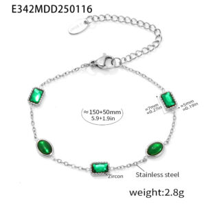 E342-Steel Emerald Bracelet
