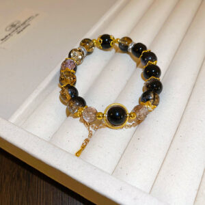 60# bracelet-black-gold glazed beads