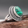 Wholesale Trendy Vintage Ethnic Green Malachite Ring Ancient Silver Tone Alloy Jewelry Fashion Accessory For Boutique Resale