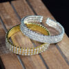Wholesale Rhinestone Open Bangle Bracelet 3 Row Gold Tone Women S Trendy Fashion Jewelry Accessory Everyday Gift