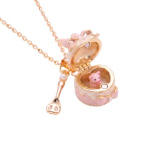 Pink pig cake opening and closing necklace