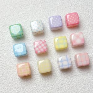 oly-0171cae600f0832bf9a49892d4c96919 Wholesale Fresh Cream Plaid Polka Dot Square Acrylic Beads DIY Jewelry Accessory Stylish Craft Supply for Bracelet Necklace Boutique Gift