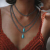 oly-0173b1bc7a7cb4a45c390426a8ba9b6c Wholesale Bohemian Ethnic Teardrop Turquoise And Black Beaded Necklace Ancient Silver Ball Chain Fashion Jewelry Accessory For Boutique Resale