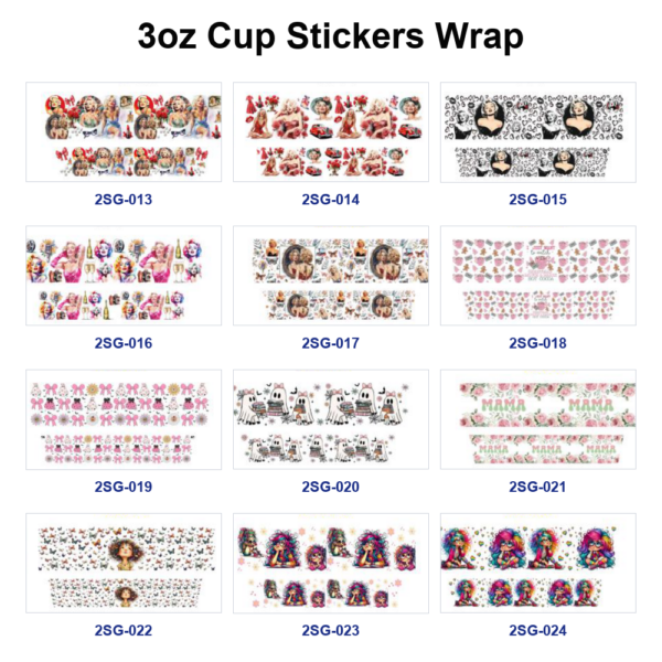 oly-01ed77a7ea179fa623e0973c9cee5918 Wholesale 8pcs Portrait Print & Ghost Letter Floral Pattern 3oz Cup Stickers Wrap OLY Exclusive