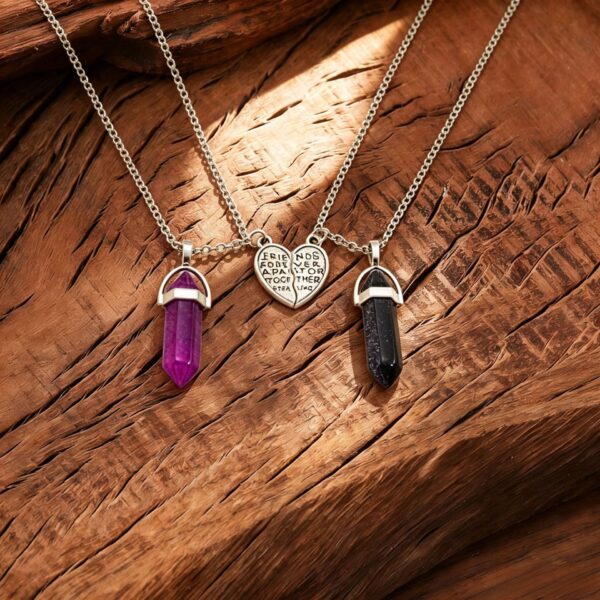 oly-02334d886a09219a6fc41a0ed8b5b84b Wholesale Vintage Crystal Column Necklace Set Antique Finish Heart Pendant Fashion Accessory For Couples
