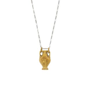 Gold vase and silver necklace