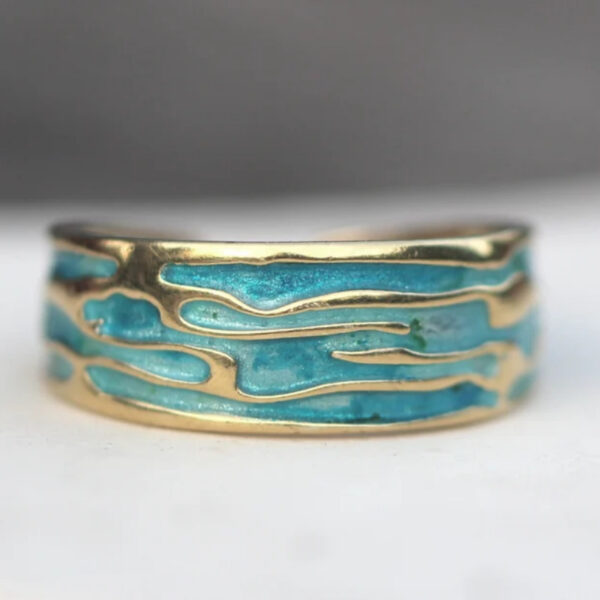 Wholesale Blue Ocean Enamel Adjustable Open Ring Silver Tone Women S Fashion Jewelry Accessory For Everyday Boutique Resale