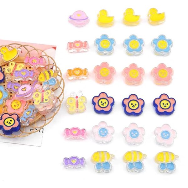 oly-02aa729727b142b37a885a156450e5b2 Wholesale Flower Bear Candy Acrylic Beads with Dripping Oil Finish for DIY Bracelet Phone Charm Jewelry Making