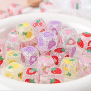 oly-02b599cd0d16da58a7fc1d752c494ec9 Wholesale Trendy Fruit Printed Acrylic Cube Loose Beads DIY Phone Chain Jewelry Accessory