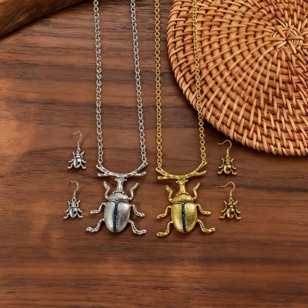 oly-02c39f0363719d2f85f126d8115ca8f9 Wholesale Vintage Bohemian Style Beetle Earring Necklace Set Zinc Alloy Jewelry With Gold Plating Fashion Accessory For Party Or Gift