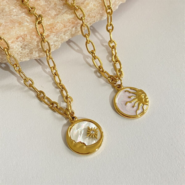 oly-031ecc04e8bebede0bc477e65b1a55ef Wholesale Sun Moon Mother Of Pearl Pendant Necklace Titanium Steel Everyday Chic Jewelry Accessory