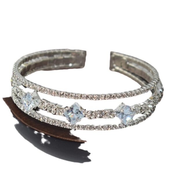 oly-034c4c39404137dd15ca04693bcbac7a Wholesale Minimalist 3 Row Rhinestone Open Bracelet Silver Tone Fashion Accessory Chic Everyday Wear Boutique Resale