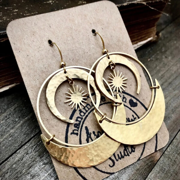 oly-0393c1ad11cb6b2ff25470dcf06de759 Wholesale Retro Alloy Hammered Sun Moon Drop Earrings For Women Trendy Jewelry Gift
