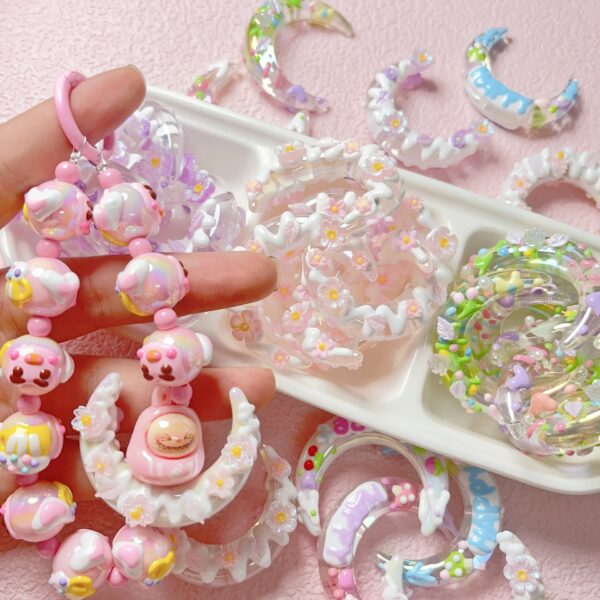 oly-03a3fa3273a513d2529f6e2f5c7b06d6 Wholesale Acrylic Hand-painted Moon Loose Beads with Rhinestone Accents for DIY Jewelry, Phone Charms, and Car Hanging Craft Supply