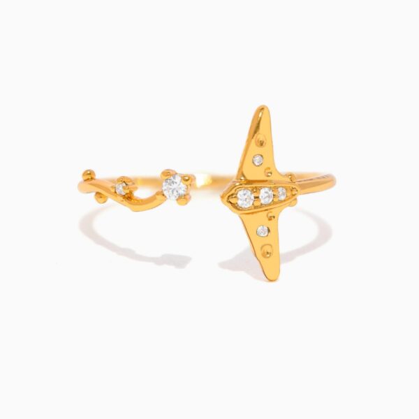 Wholesale Travel Themed Open Ring With Passport And Airplane Design Stainless Steel Electroplated Tone Fashion Jewelry Accessory For Gift