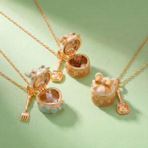 Wholesale Fashion Cake Shaped Openable Bow Pendant Necklace Copper Electroplated Jewelry Accessory Boutique Gift
