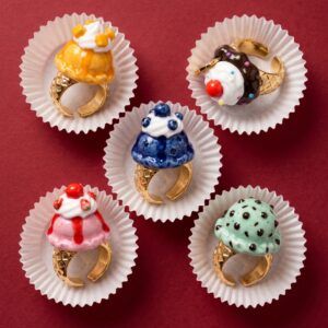 Wholesale Copper Electroplated Open Ice Cream Dessert Ring Mango Blueberry Chocolate Design Trendy Jewelry Accessory For Everyday Wear