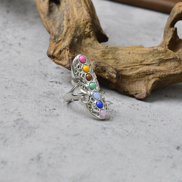 oly-04f2057675b0474977dfa87154c366ba Wholesale Antique Silver Zinc Alloy Adjustable Ring Distressed Geometric Rainbow Hollow Bohemian Style Jewelry Accessory