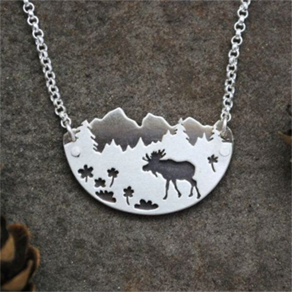 oly-06045efce4cbf5ab966d14e1125102df Wholesale Zinc Alloy Retro Geometric Necklace With Elk Semicircle Pentagram Pendant Vintage Style Women S Jewelry Accessory