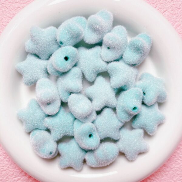 oly-062d3edbf7297a4ed1eca3b6bc2291e2 Wholesale Fluffy Flocked Five Pointed Star Beads Acrylic Loose Beads for DIY Phone Charm Keychain Craft Supply