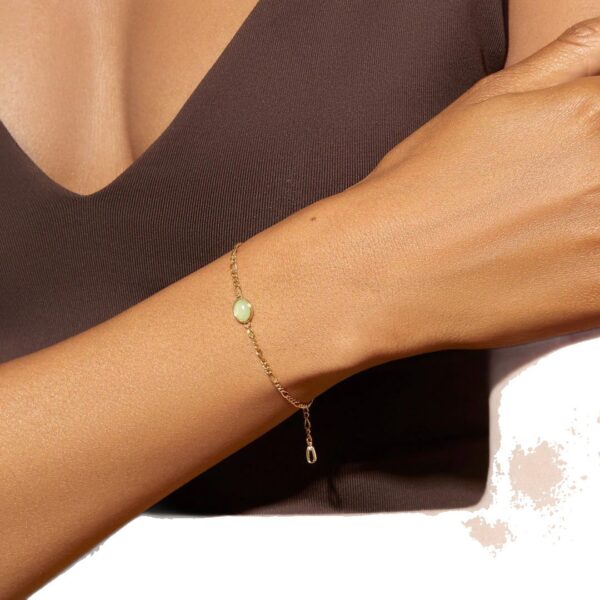 oly-06604b53187d57231262e8fb91c6e442 Wholesale Green Aventurine Bracelet For Women Gold Tone Copper Figaro Chain Fashion Jewelry Accessory Boutique Resale