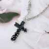 Wholesale Zinc Alloy Hip Hop Cross Jewelry Set Black Lava Texture Necklace And Earrings For Women Stylish Party Gift